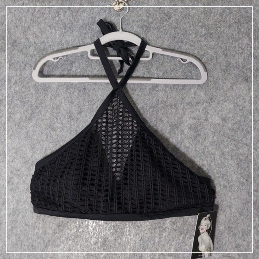 Marilyn Monroe Women Swim Top Plus 3 3X Black Mesh Halter Open Back Goth Grunge